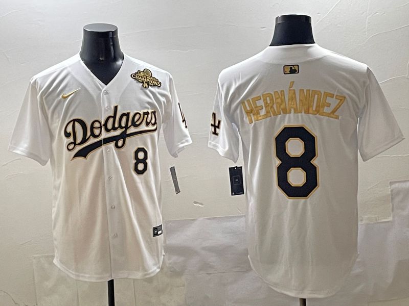 Men Los Angeles Dodgers #8 Hernandez White Gold Nike 2025 MLB Jersey style 4246